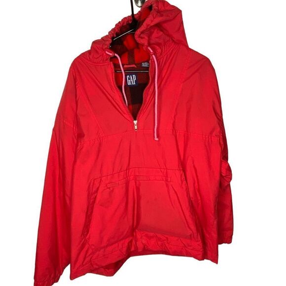 Vintage Gap pullover jacket M Fair condition buffalo check fleece lined red - Picture 1 of 7